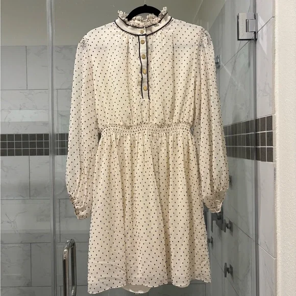 Sandro Cream Polka Dot Long-Sleeve Dress - Picture 4 of 7